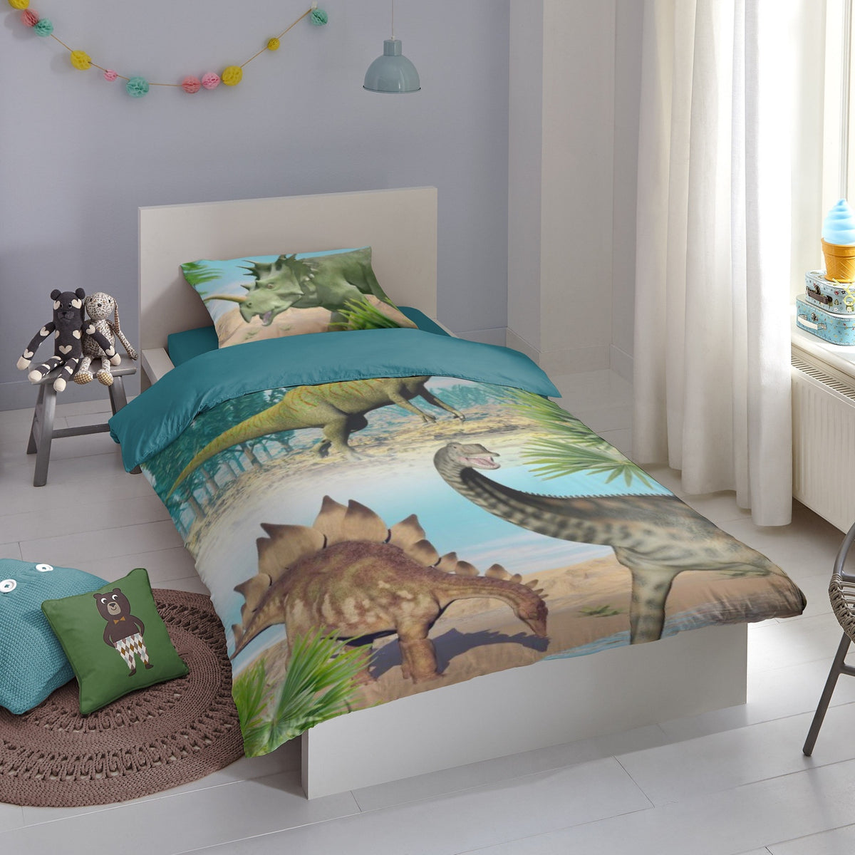 good morning Bettwäsche Dinosaurier Styracosaurus Stegosaurus Sauropoden T-Rex Reptilien