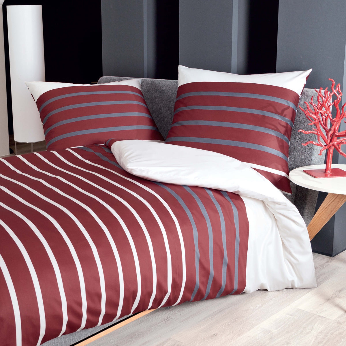 Janine Bettwäsche J.D. 87017 granat anthrazit Mako Satin