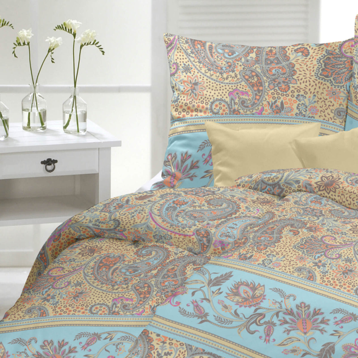 bettwaesche casatex ornamente blumen beige