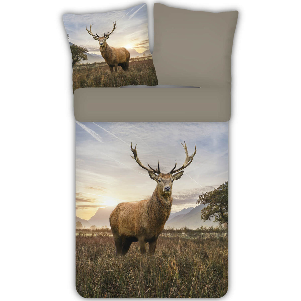 bettwaesche trendy bedding hirsch geweih landschaft berge