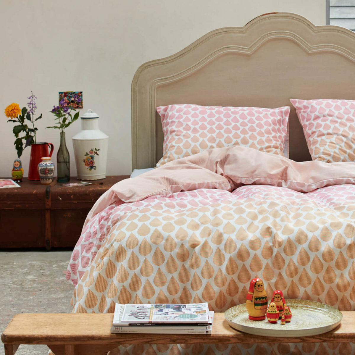 Esprit Bettwäsche Rainns Pink Rosa Orange Regentropfen Farbverlauf Streifen Gestreift Wendeoptik Satin
