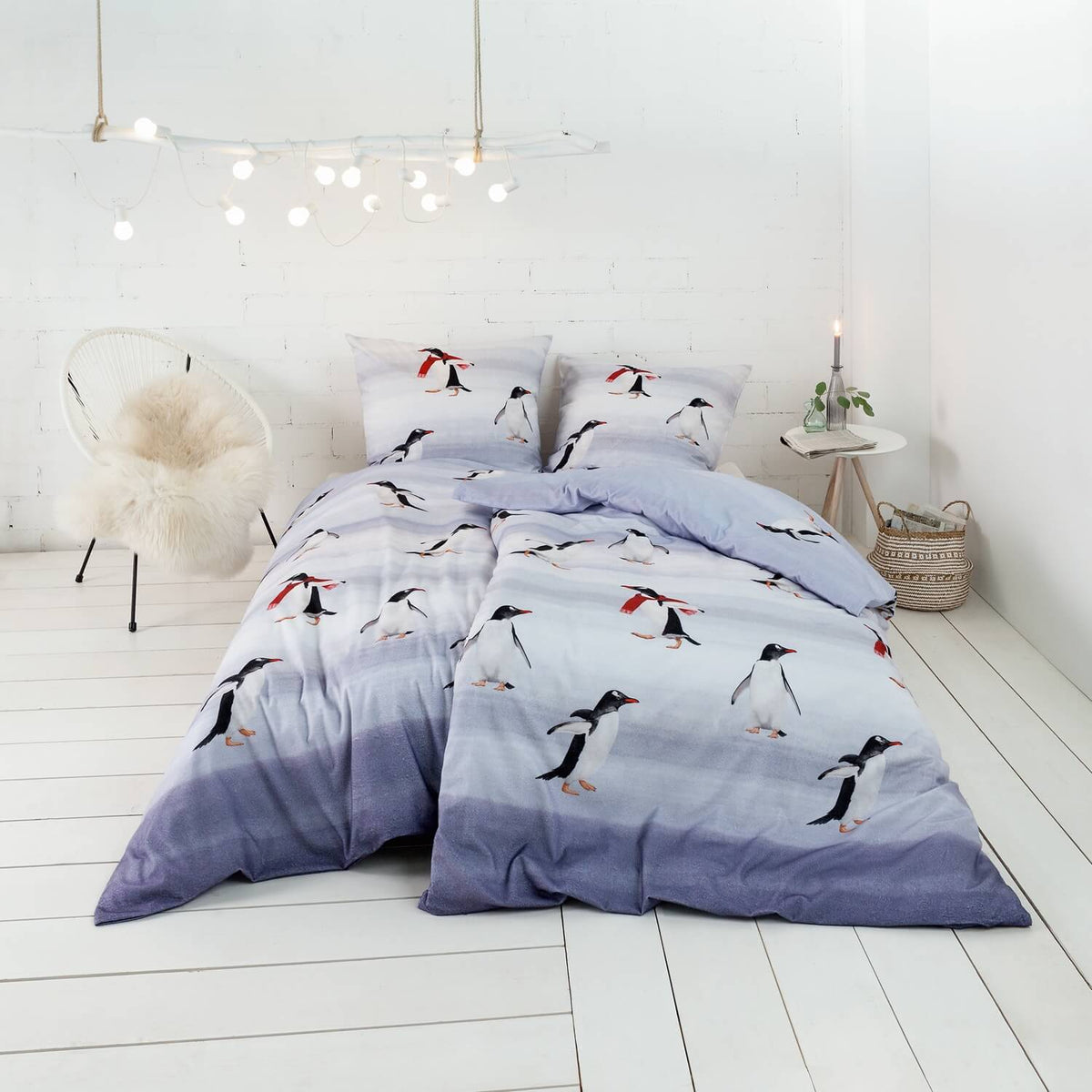 Estella Bettwäsche Pingu 4400 820 Silber Pinguine Winter Kuschelflanell