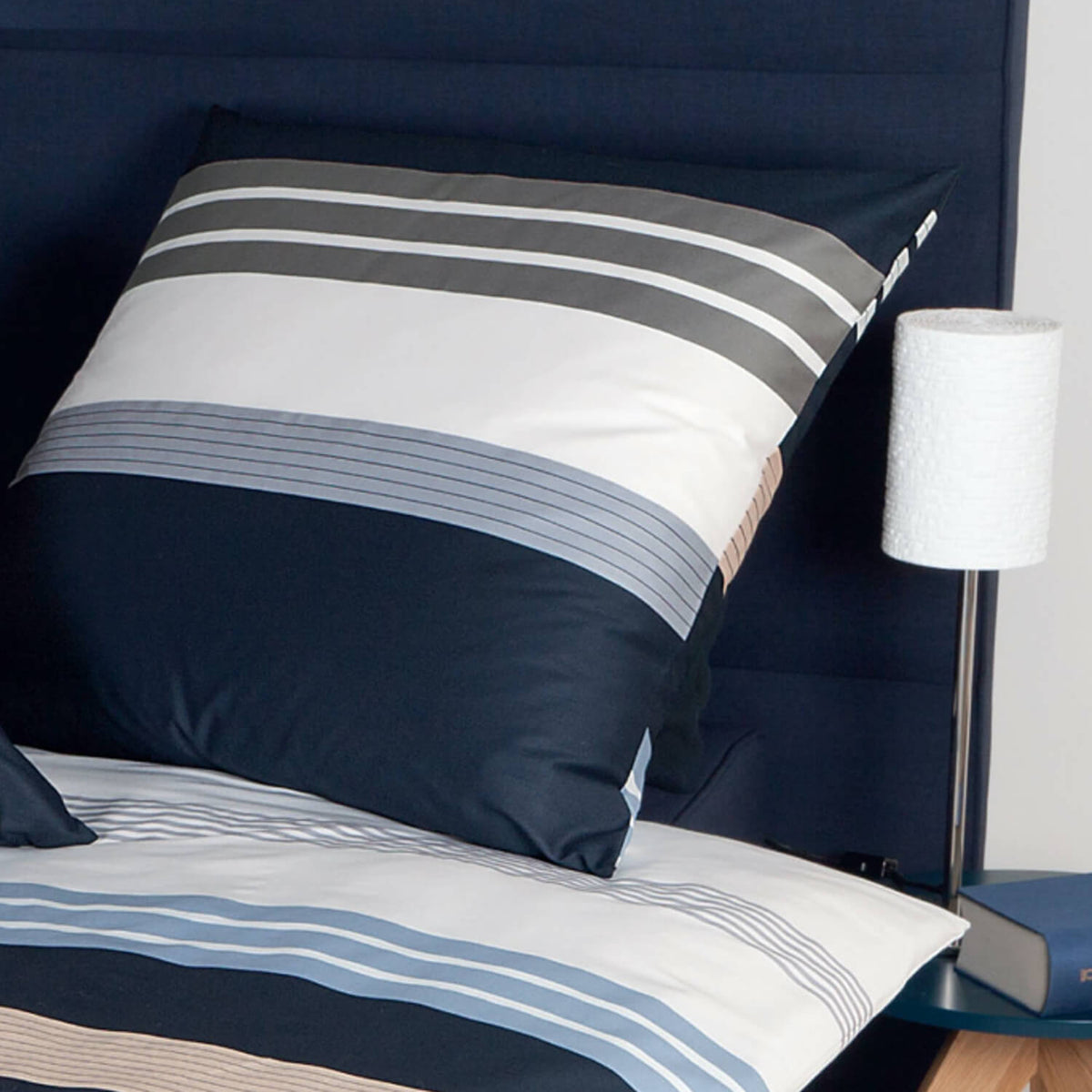 Janine Bettgarnitur J.D. 8481-08 Streifen Gestreift Linien Blau Blue Silber Mako Satin