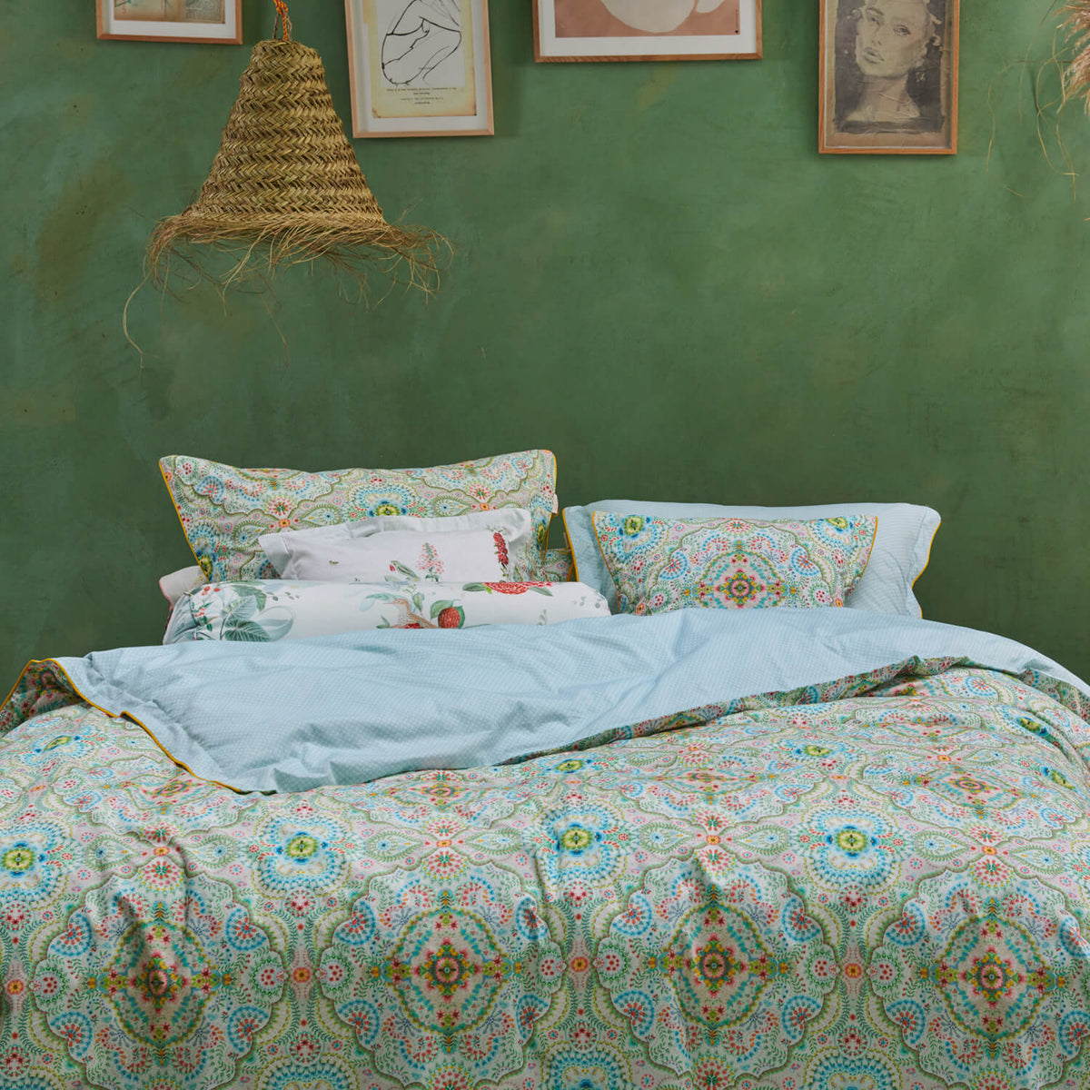 PiP Studio Bettwäsche Moon Delight Weiß Perkal Wendebettwäsche Laken Hellblau