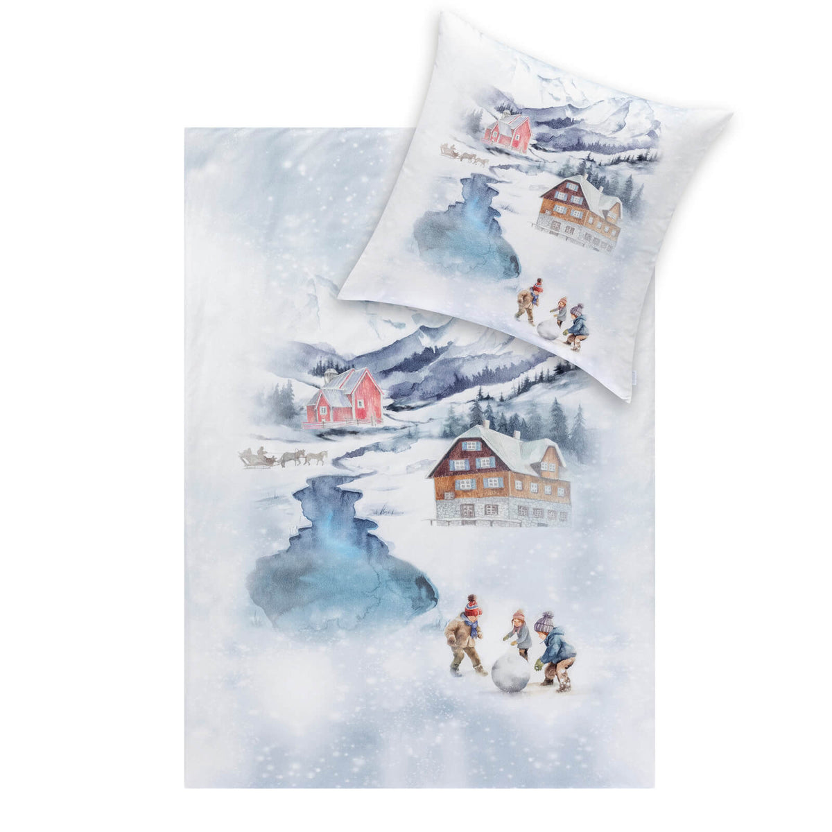 bettwaesche bettgarnitur winter gebirge fluss