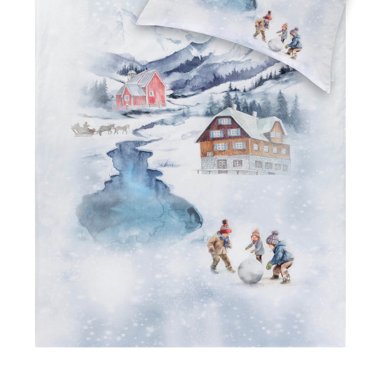 bettwaesche bettgarnitur winter gebirge fluss