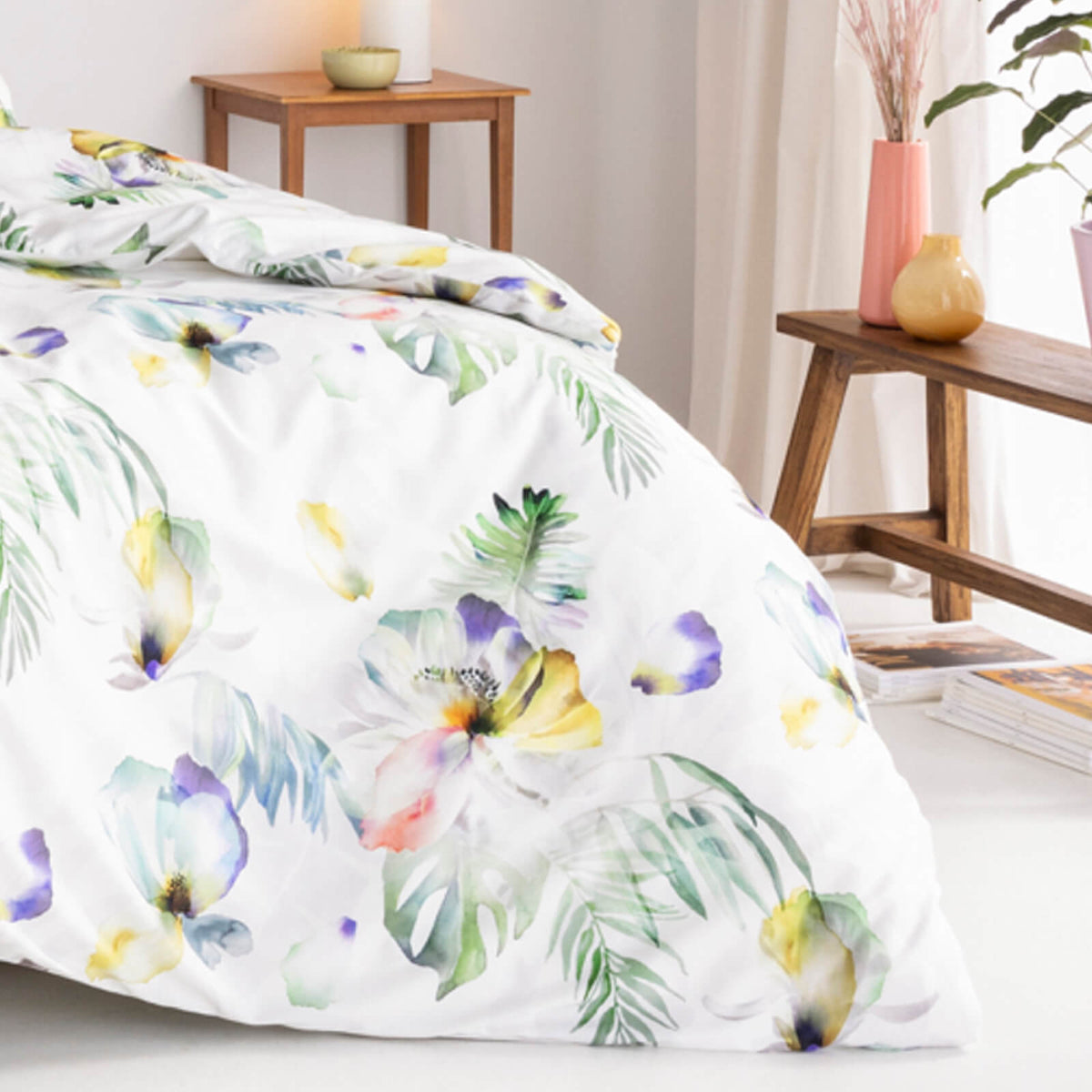 bettwaesche floral blueten bunt mako satin