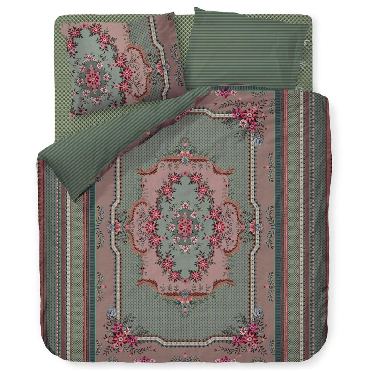 bettgarnitur bettwaesche floral rosetten gestreift