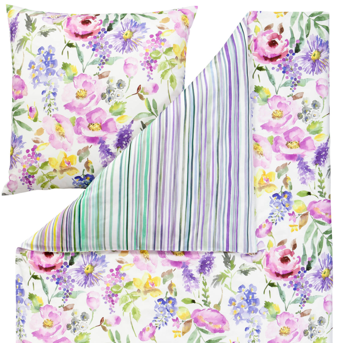 bettbezug kissenbezug blumen gestreift aquarell