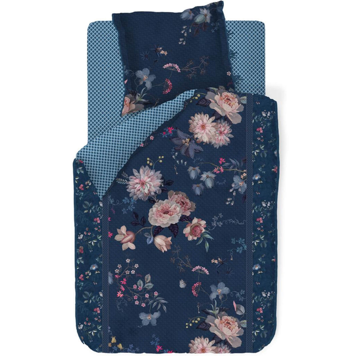bettgarnitur bettwaesche blumen blau tokyo bouquet