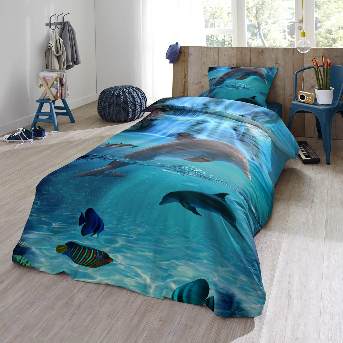 deckenbezug kissenbezug delfine fische wasserfall baumwolle