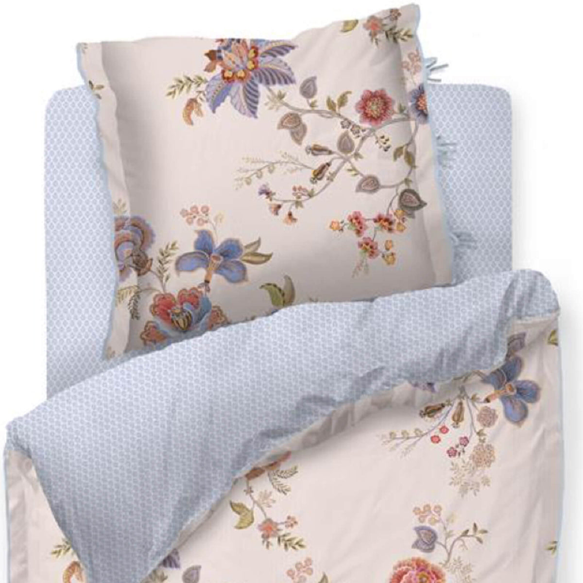 bettgarnitur bettwaesche gebluemt gemustert blau