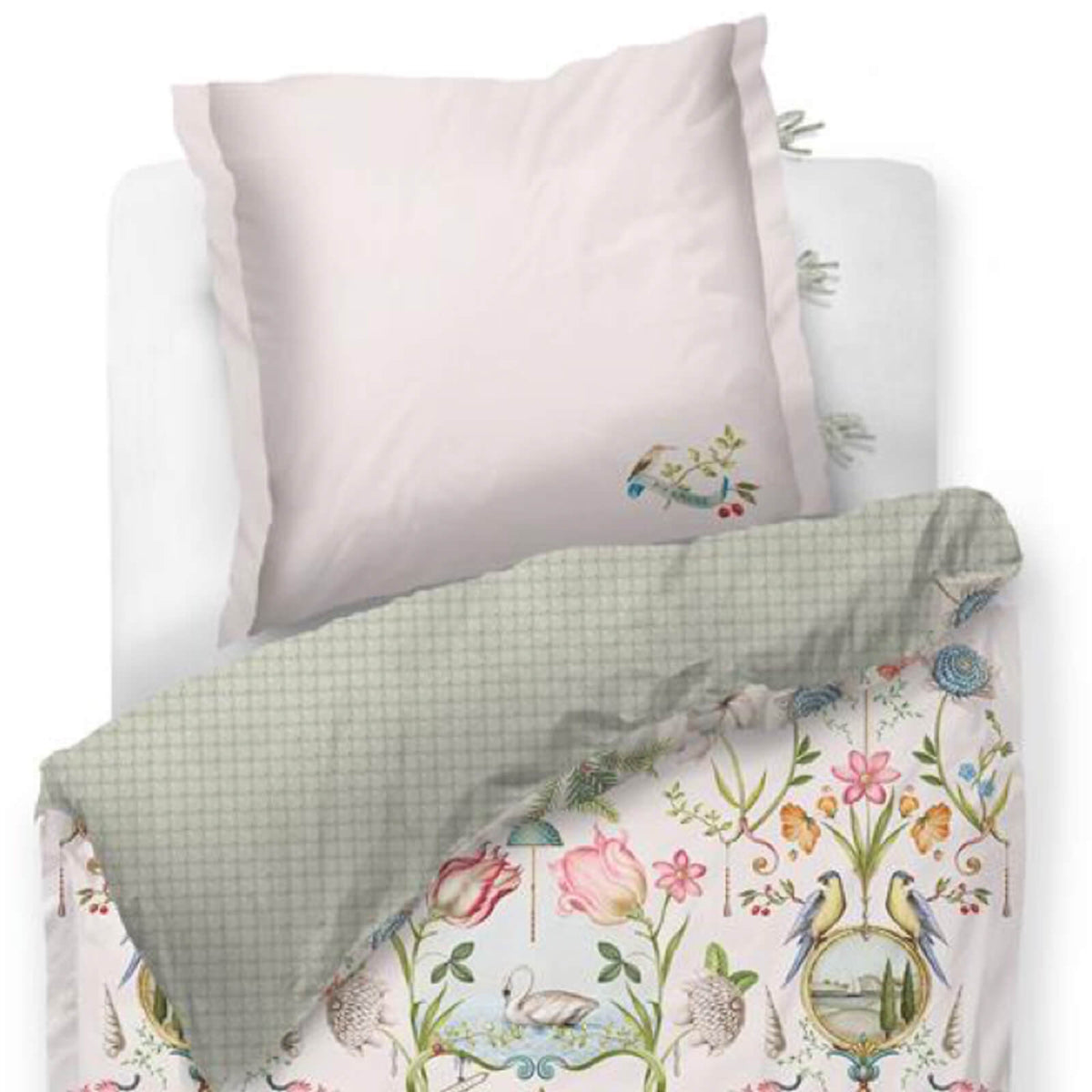 bettgarnitur bettwaesche gebluemt blueten tiere