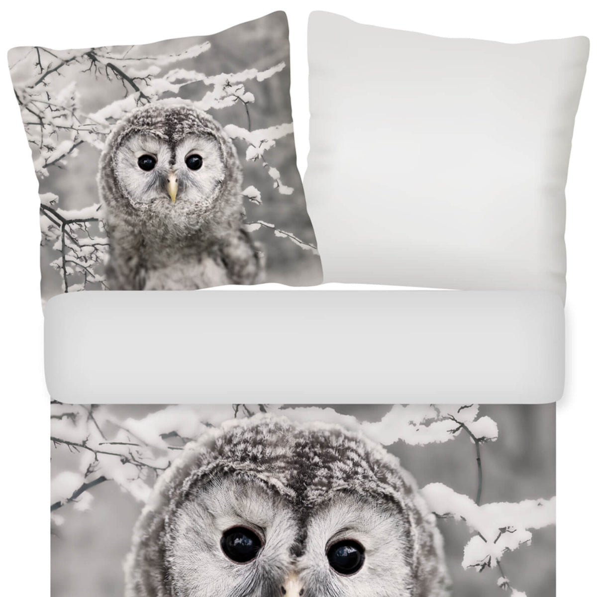 bettgarnitur eule schnee winter vogel nachtschwaermer flanell