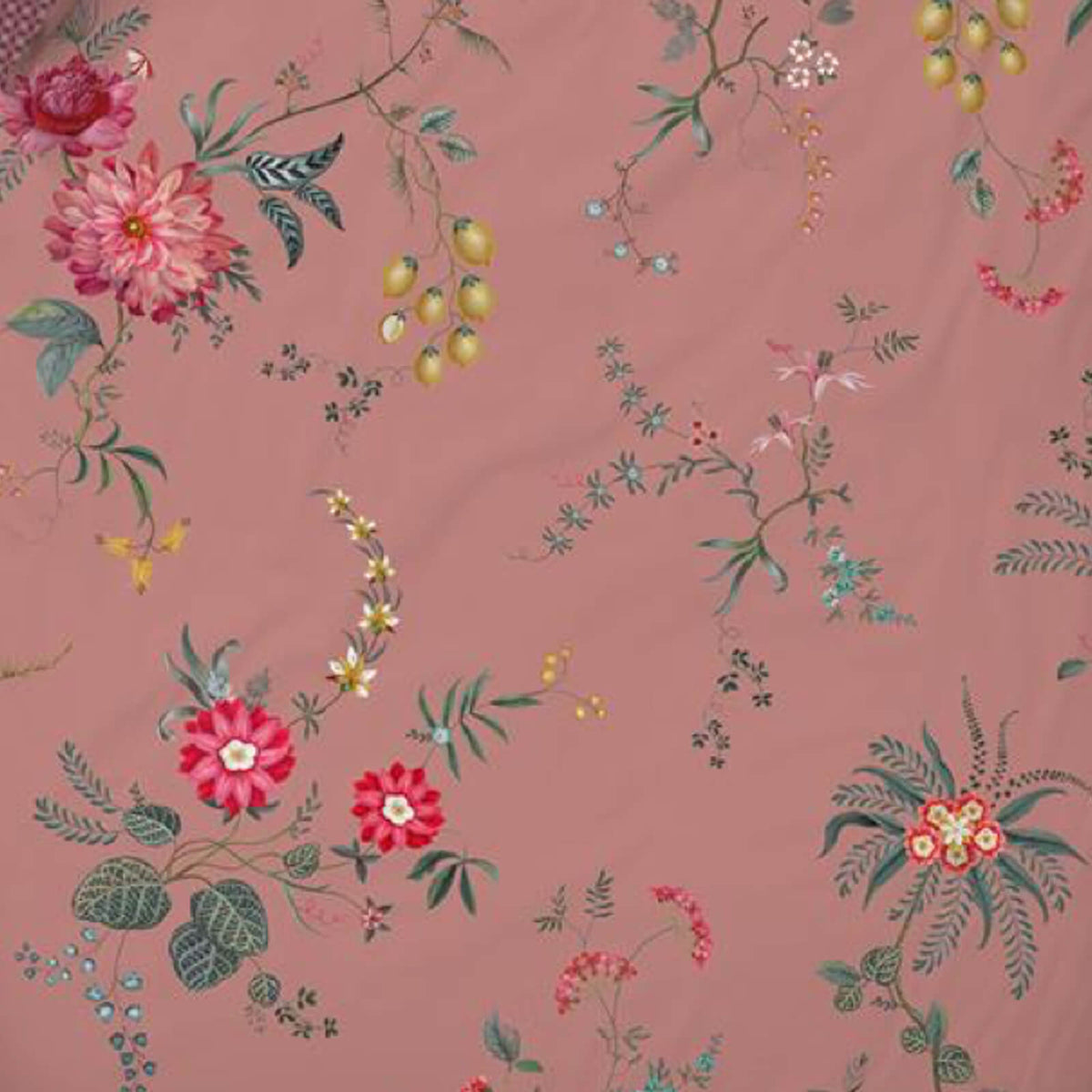 bettgarnitur bettwaesche blumen dahlien fruechte pink
