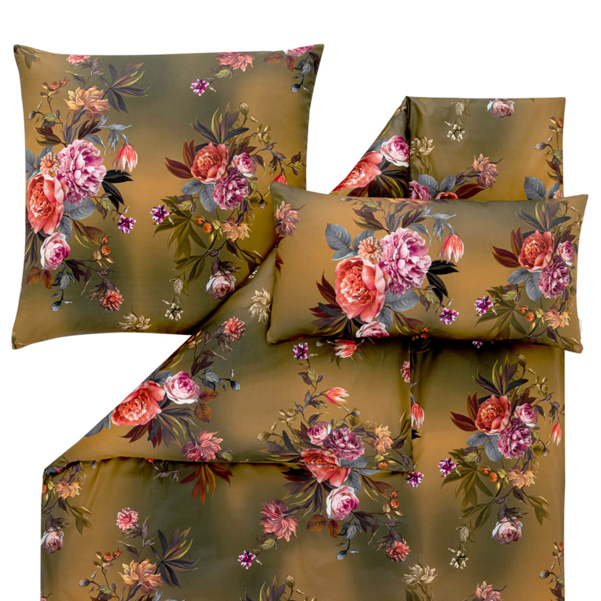 bettwaesche estella gold blumen blueten baumwolle satin