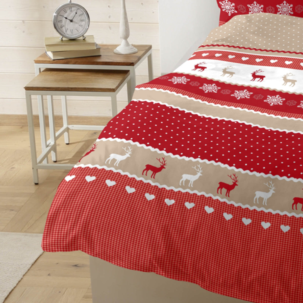 bettwaesche schneeflocken weihnachten streifen casatex