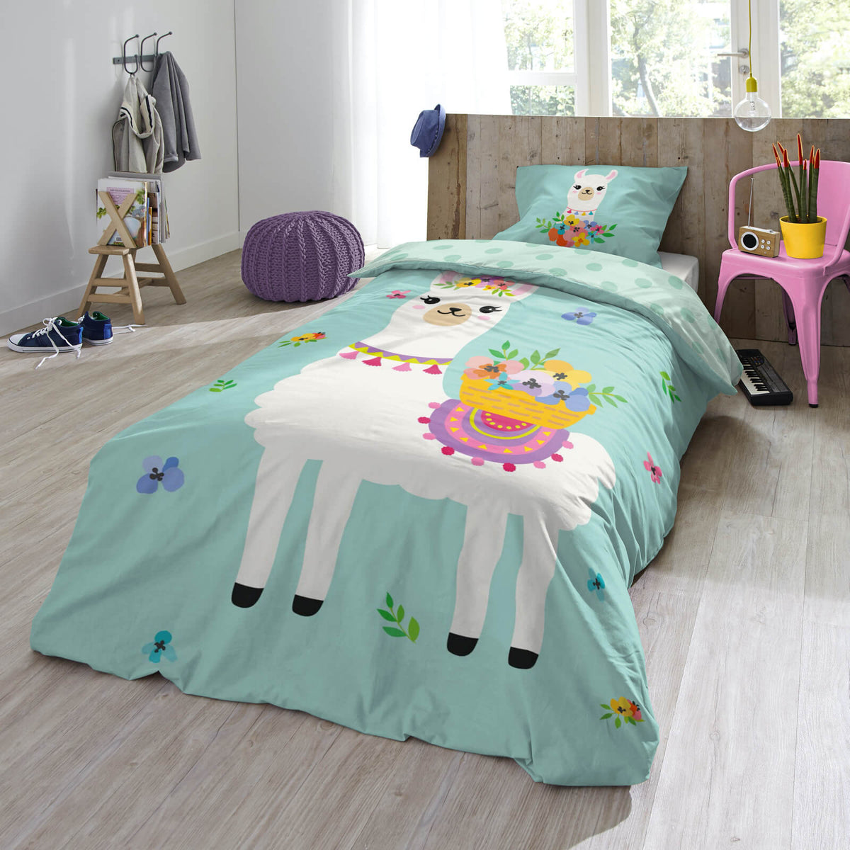 bettwaesche lama tier blumen gebluemt