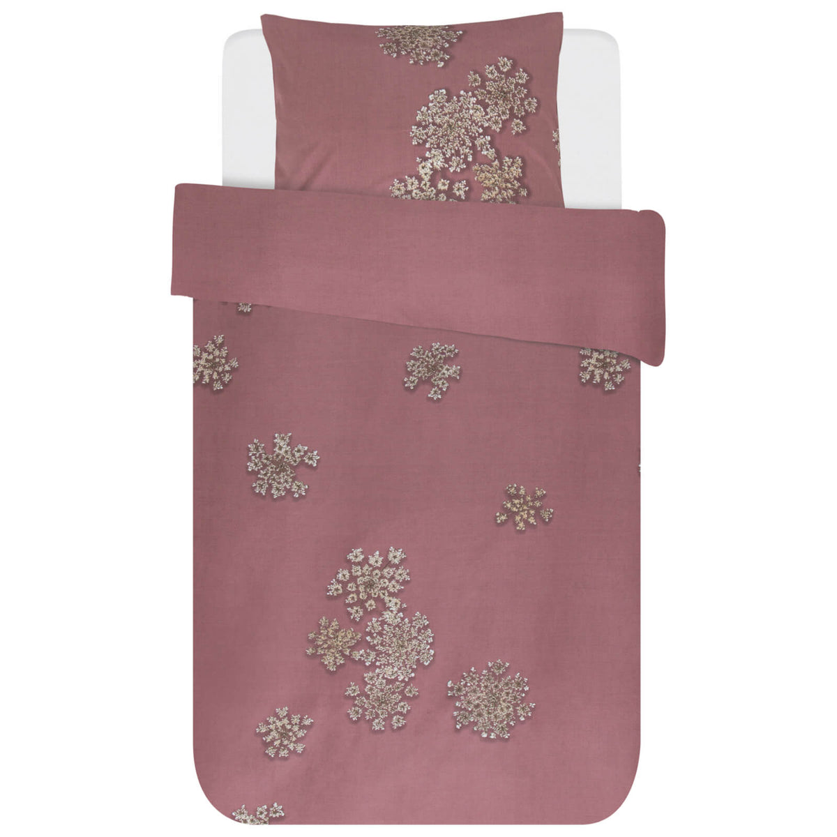 bettwaesche essenza rosa rot blüten weiß baumwollsatin