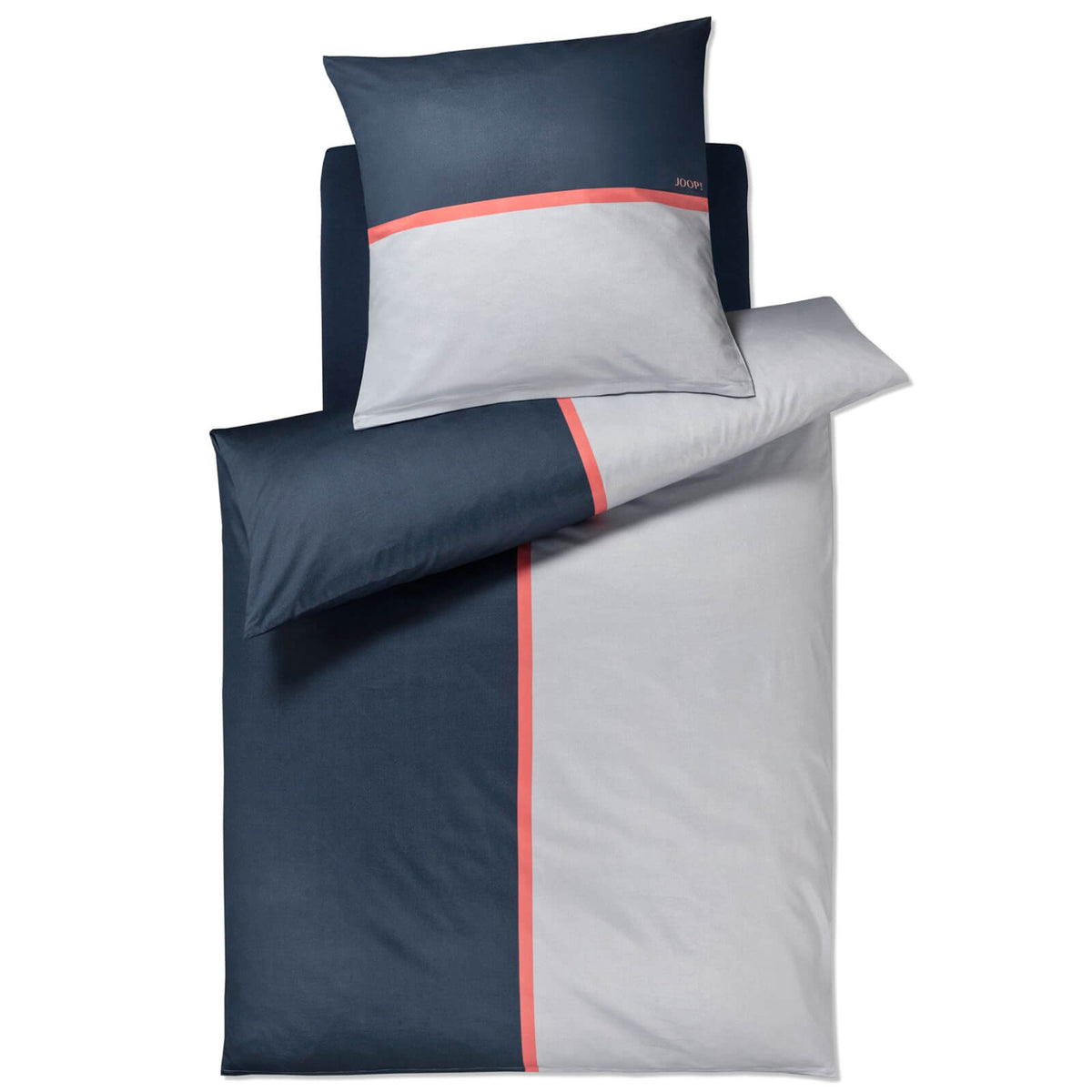 bettwaesche streifen linien blau grau lachsfarben mako satin