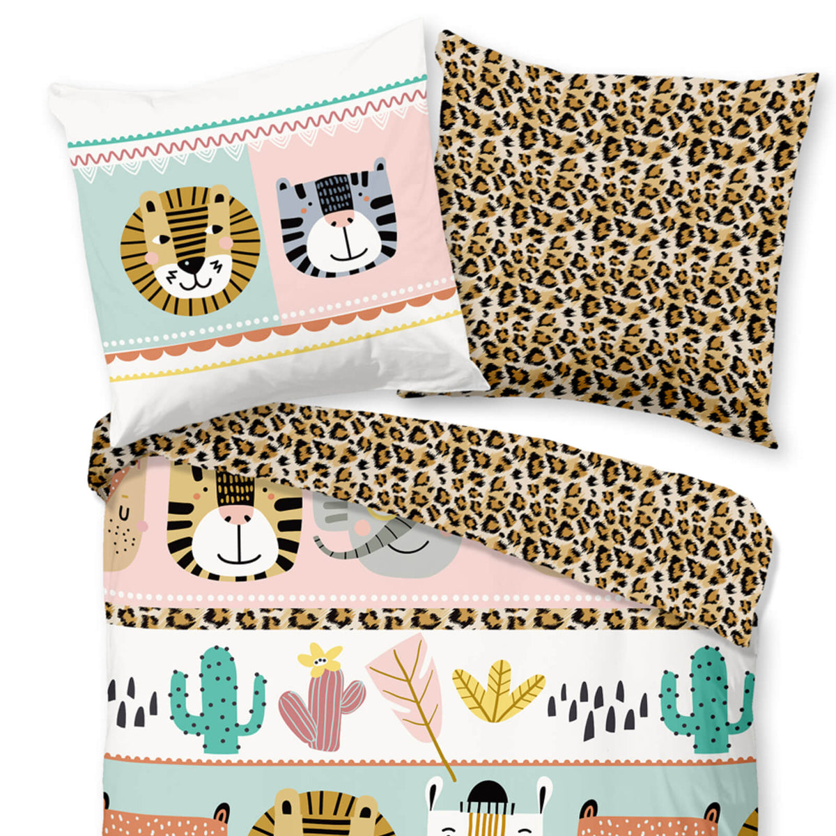 bettwaesche bettgarnitur tiere katze loewe raubkatze felloptik