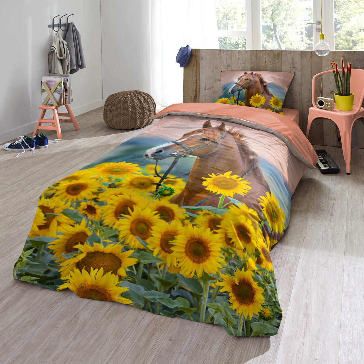 bettwaesche bettgarnitur pferd sonnenblumen espico