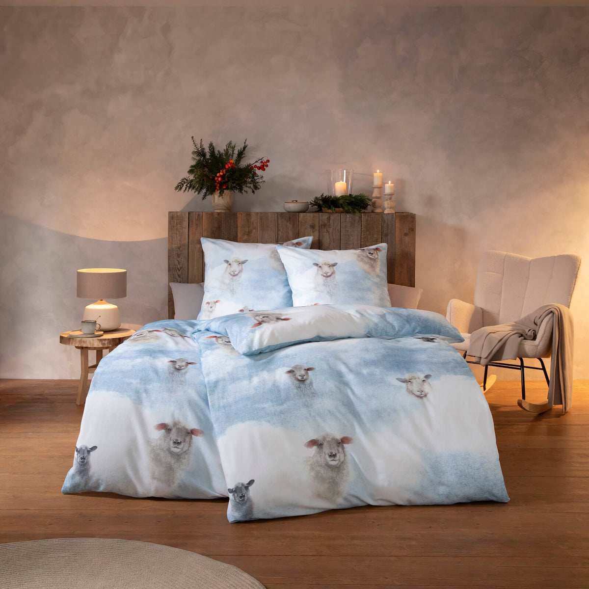 bettwaesche bettgarnitur wolken blau