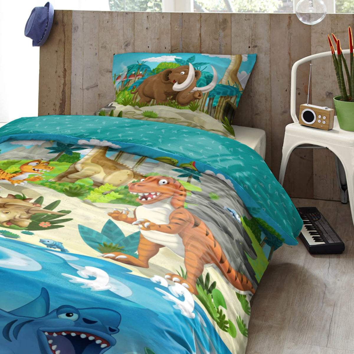 bettwaesche kinder dinosaurier mammut urzeit trex
