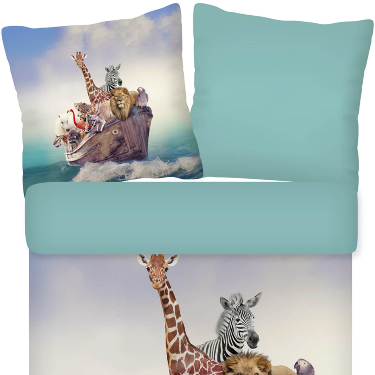 bettwaesche tiere arche noah giraffe loewe espico