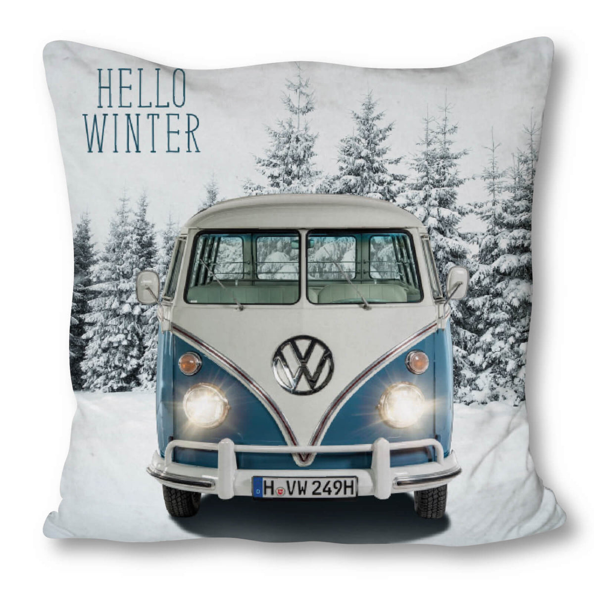 dekokissen hello winter bulli blau