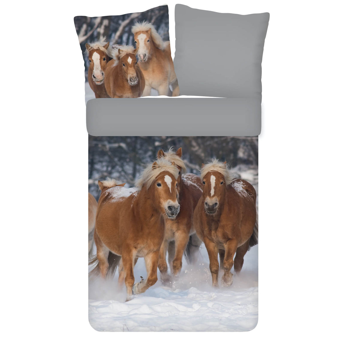 bettwaesche bettgarnitur pferde schnee winter