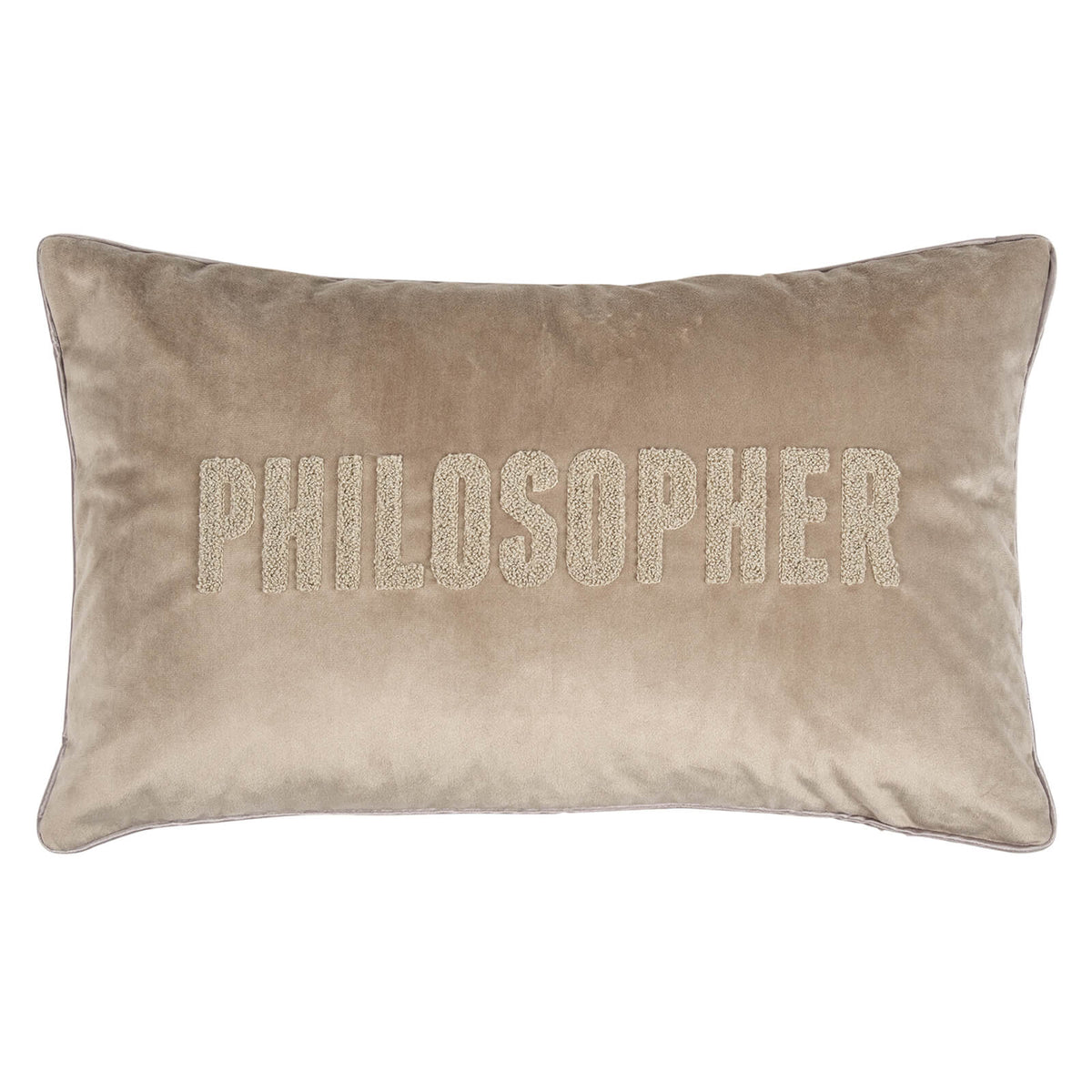 kissenhuelle schriftzug grau samtoptik
