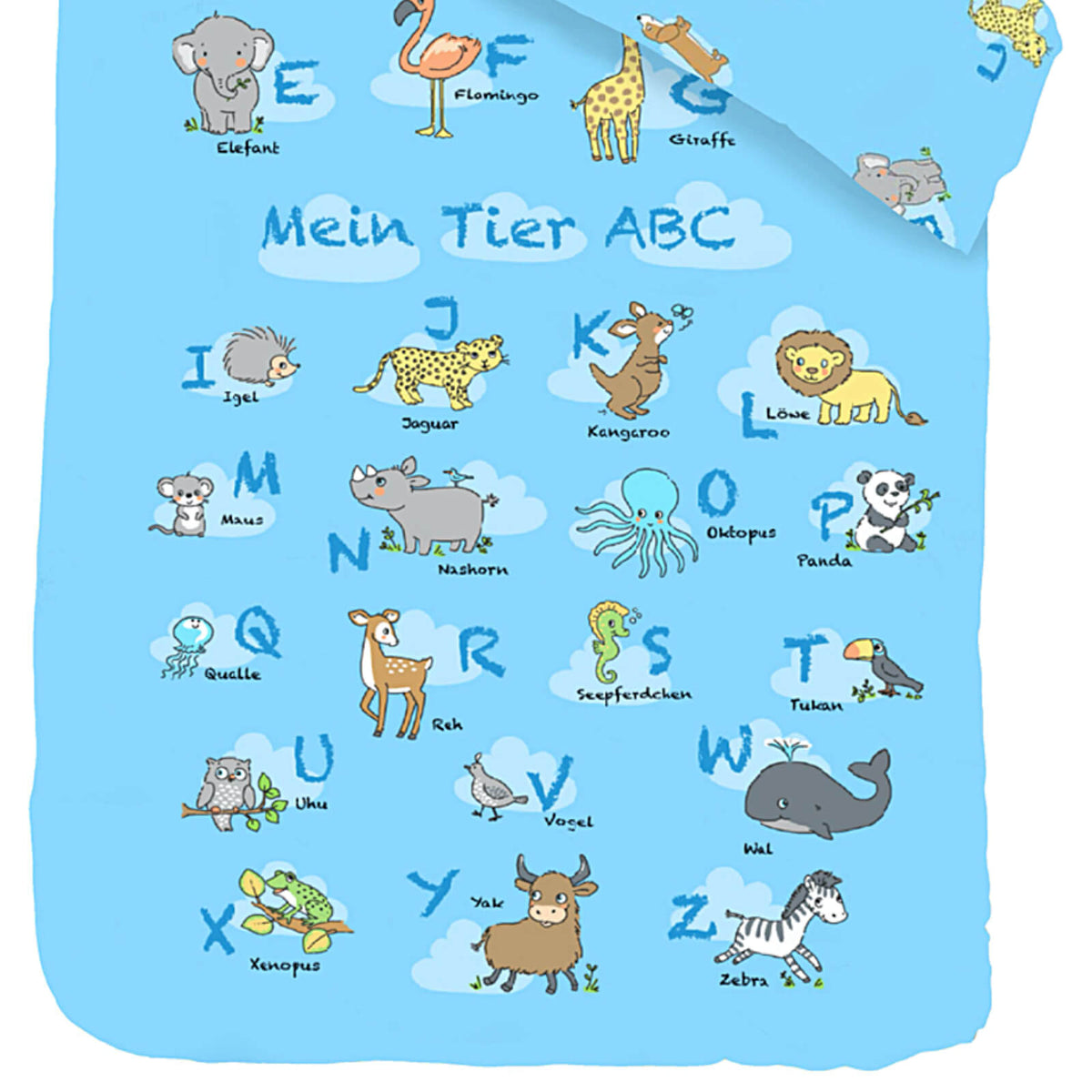 bettwaesche tiere blau abc zweiseitig baumwolle renforcé