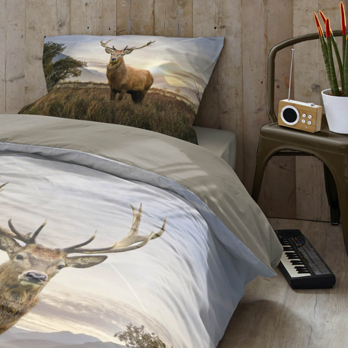 bettwaesche trendy bedding hirsch geweih landschaft berge