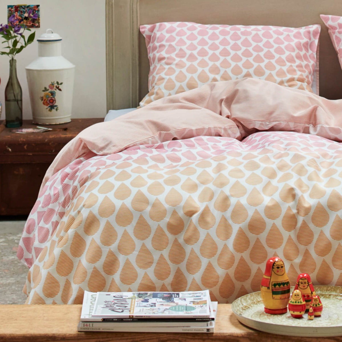 Esprit Bettwäsche Rainns Pink Rosa Orange Regentropfen Farbverlauf Streifen Gestreift Wendeoptik Satin