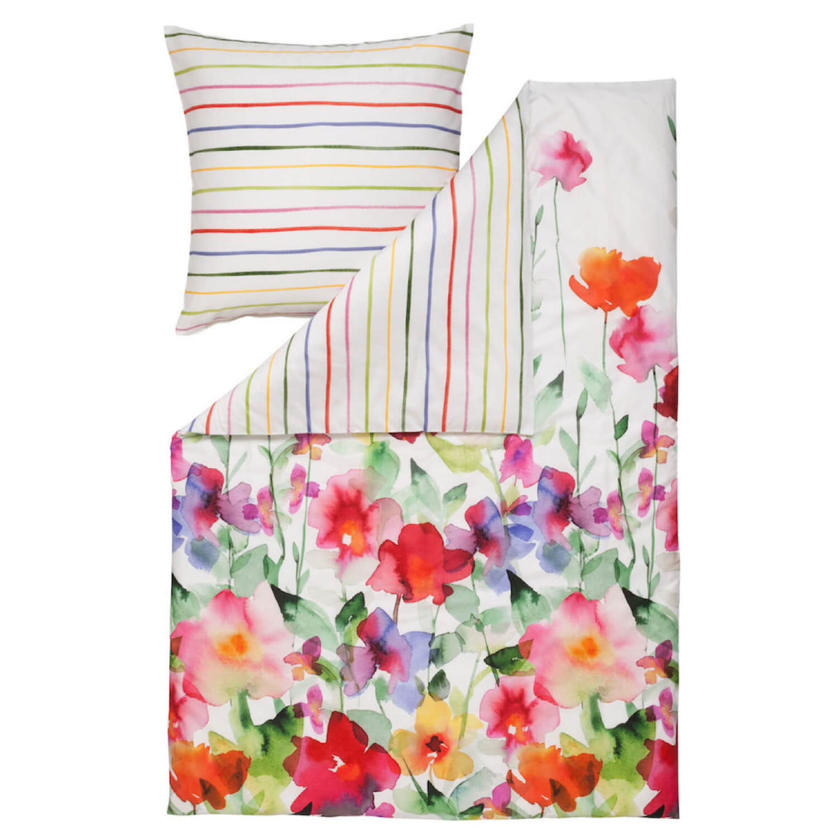 Estella Bettgarnitur Aquarell 4703 985 Bunt Blumen Geblümt Streifen