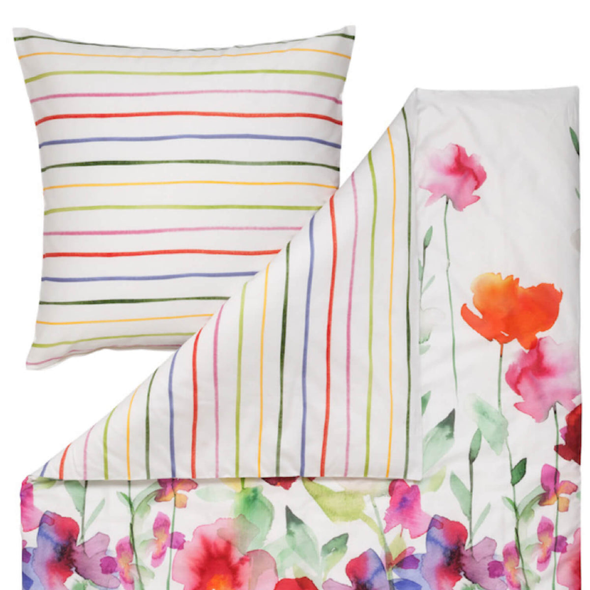 Estella Bettgarnitur Aquarell 4703 985 Bunt Blumen Geblümt Streifen
