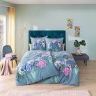 bettwaesche bettgarnitur blumen motiv blau