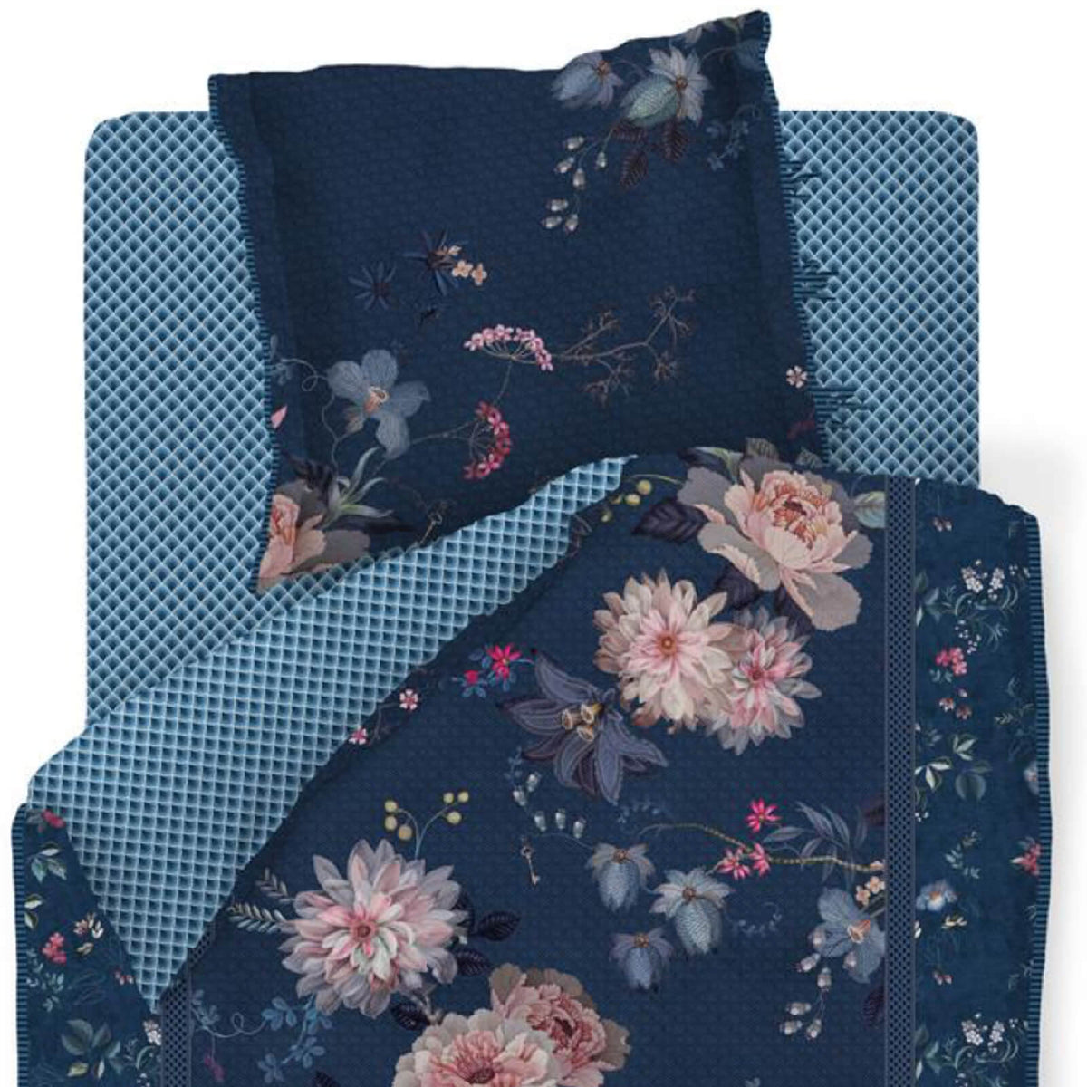 bettgarnitur bettwaesche blumen blau tokyo bouquet