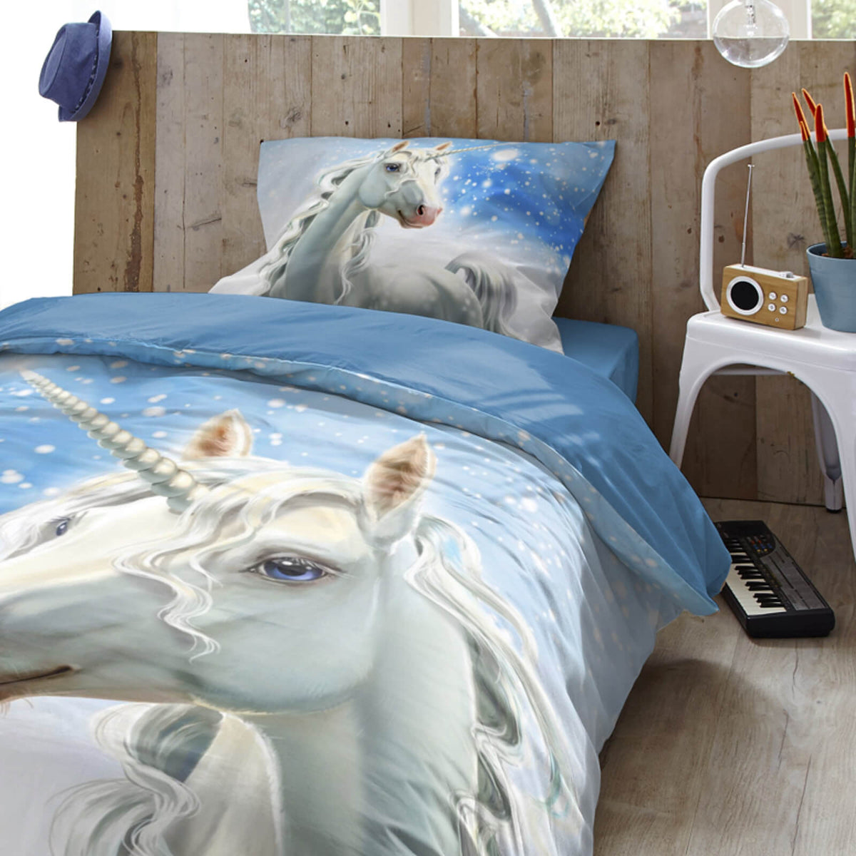 deckenbezug kissenbezug einhorn schnee flanell