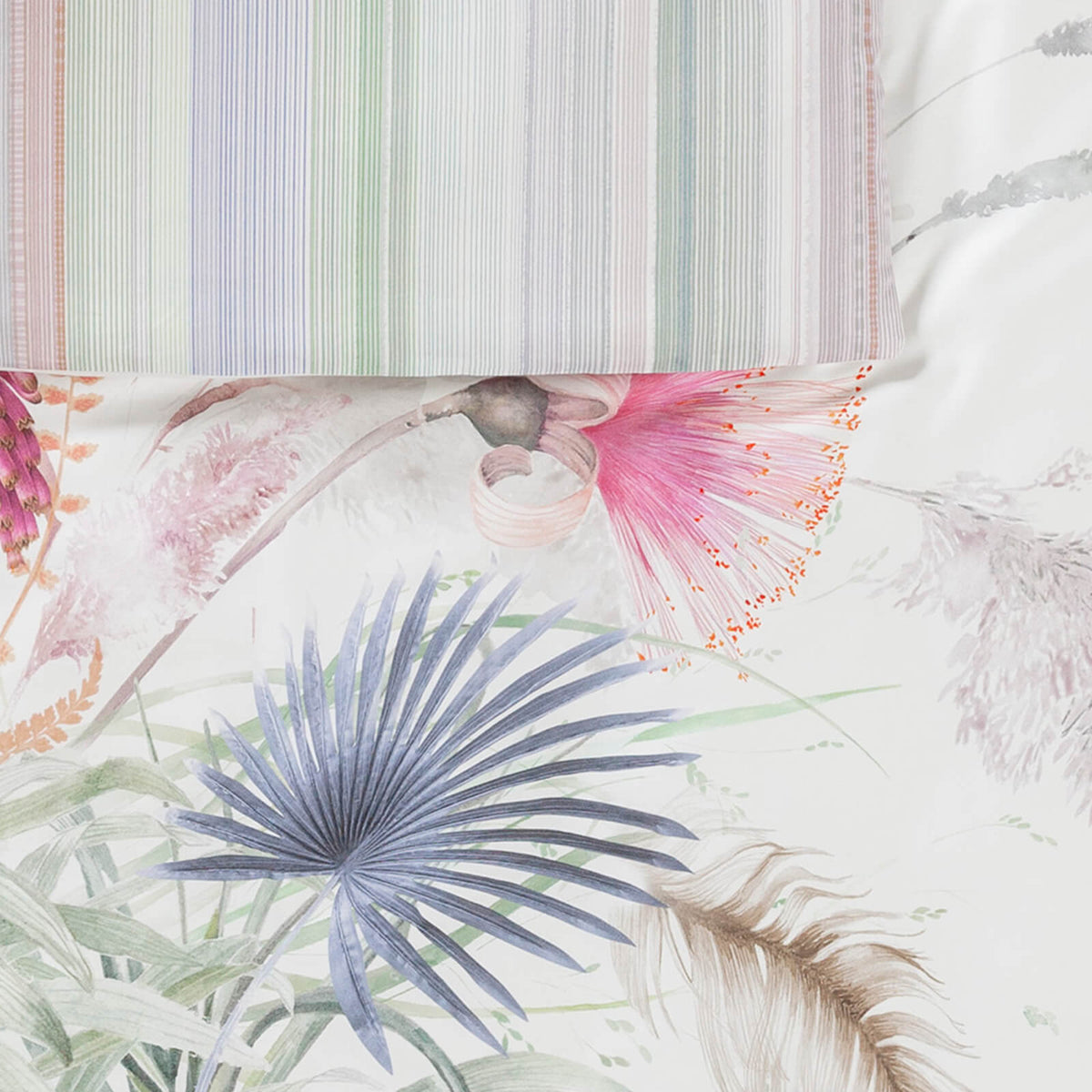 bettbezug kissenbezug floral blaetter wendeoptik gestreift