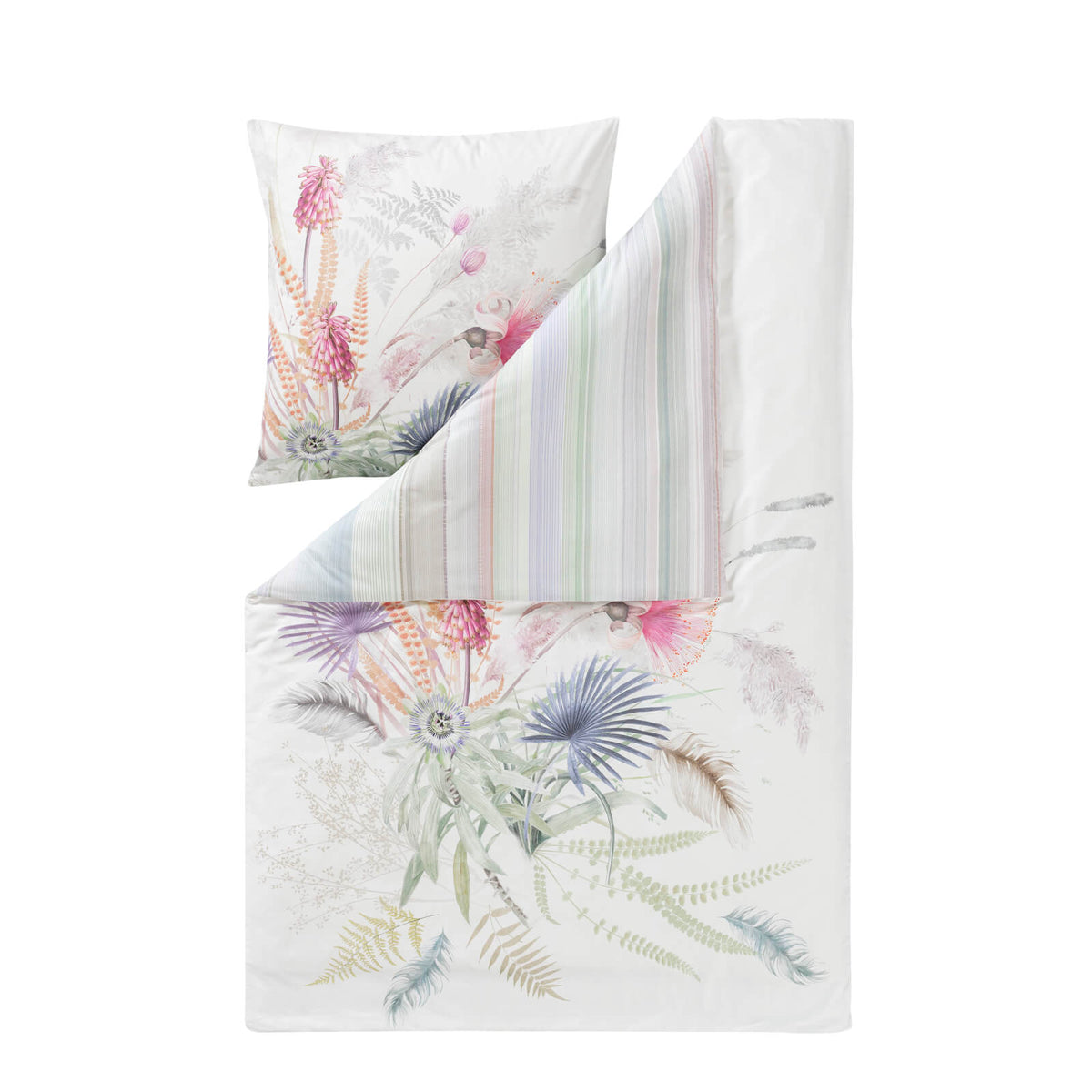 bettbezug kissenbezug floral blaetter wendeoptik gestreift