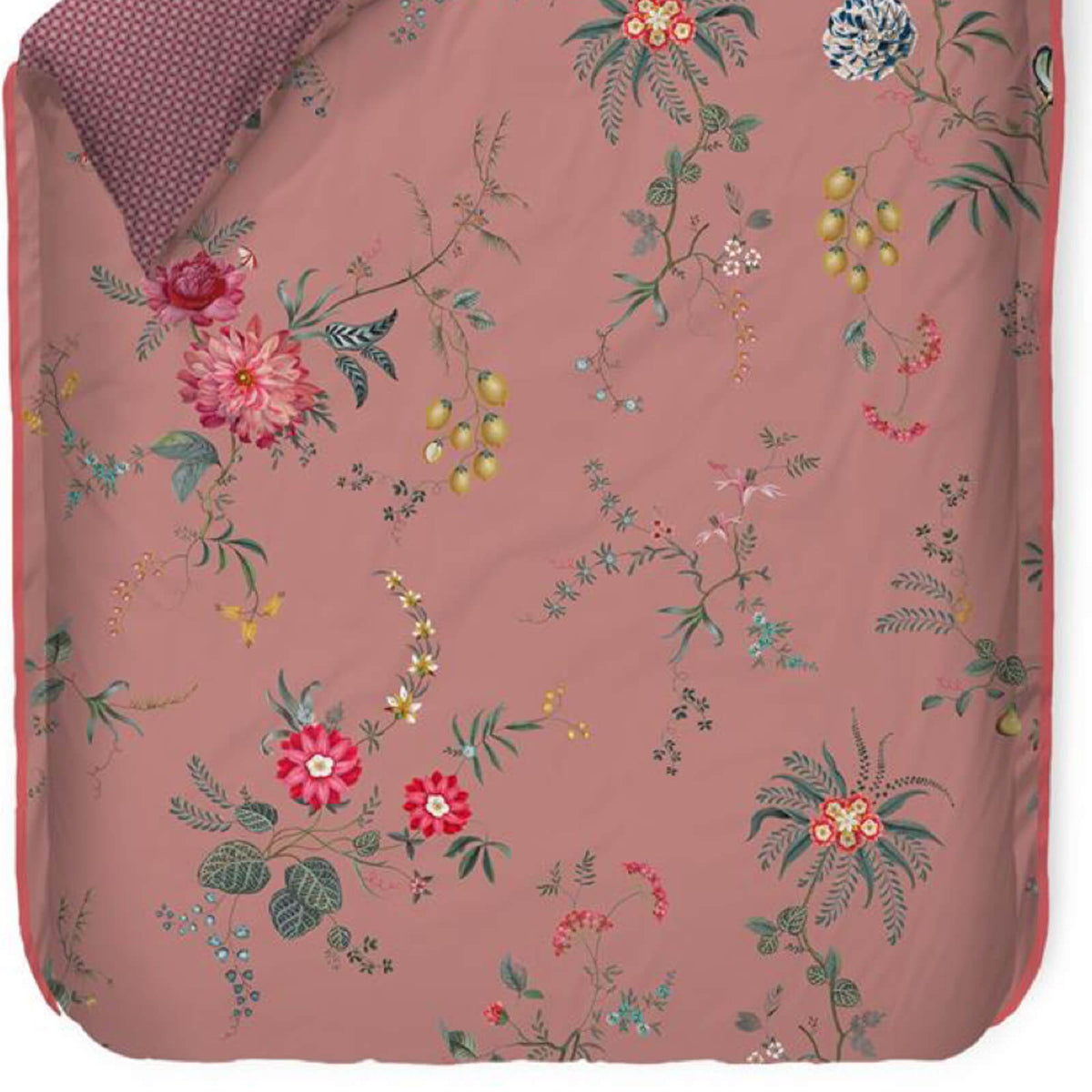 bettgarnitur bettwaesche blumen dahlien fruechte pink 