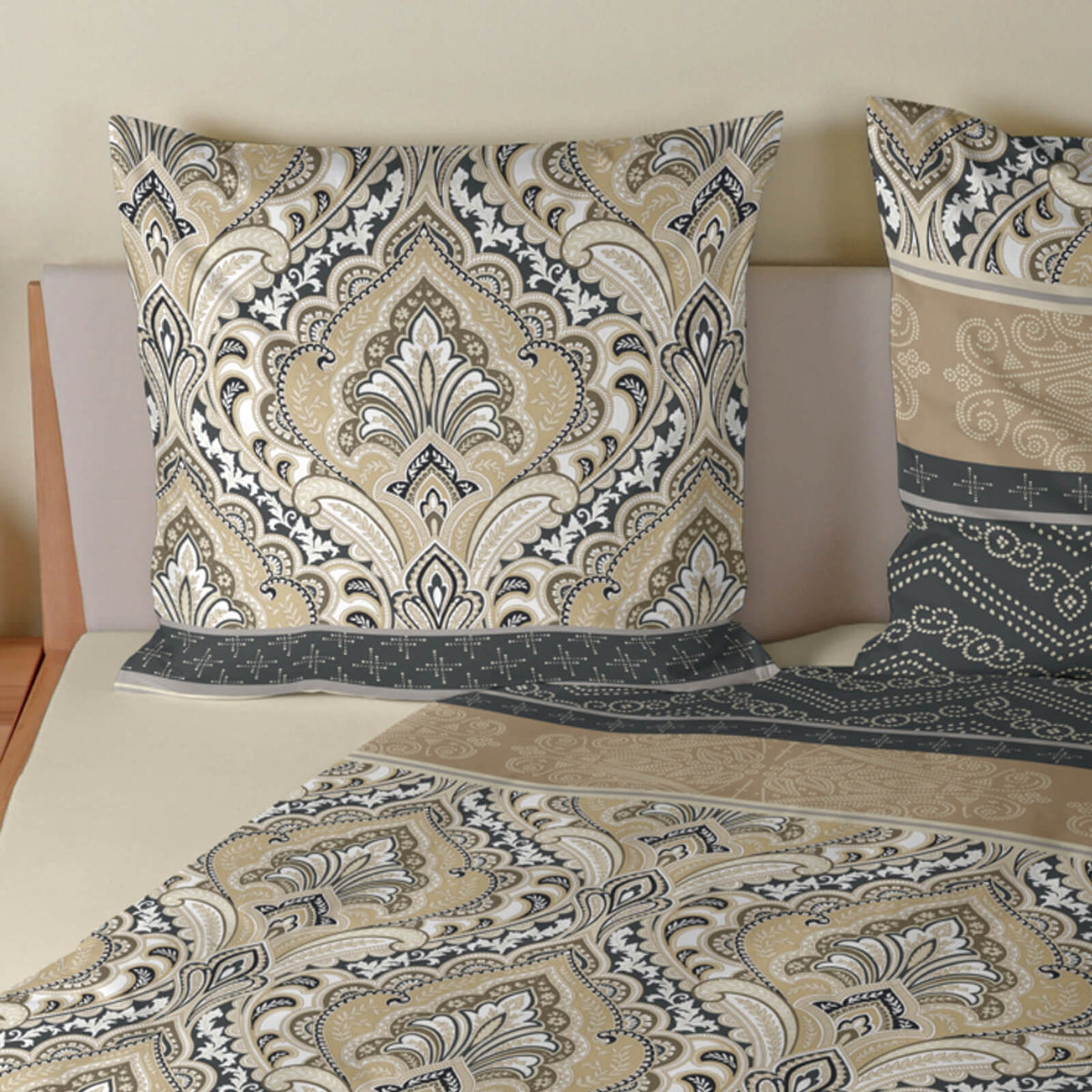 bettwaesche mandala gemustert satin beige anthrazit 