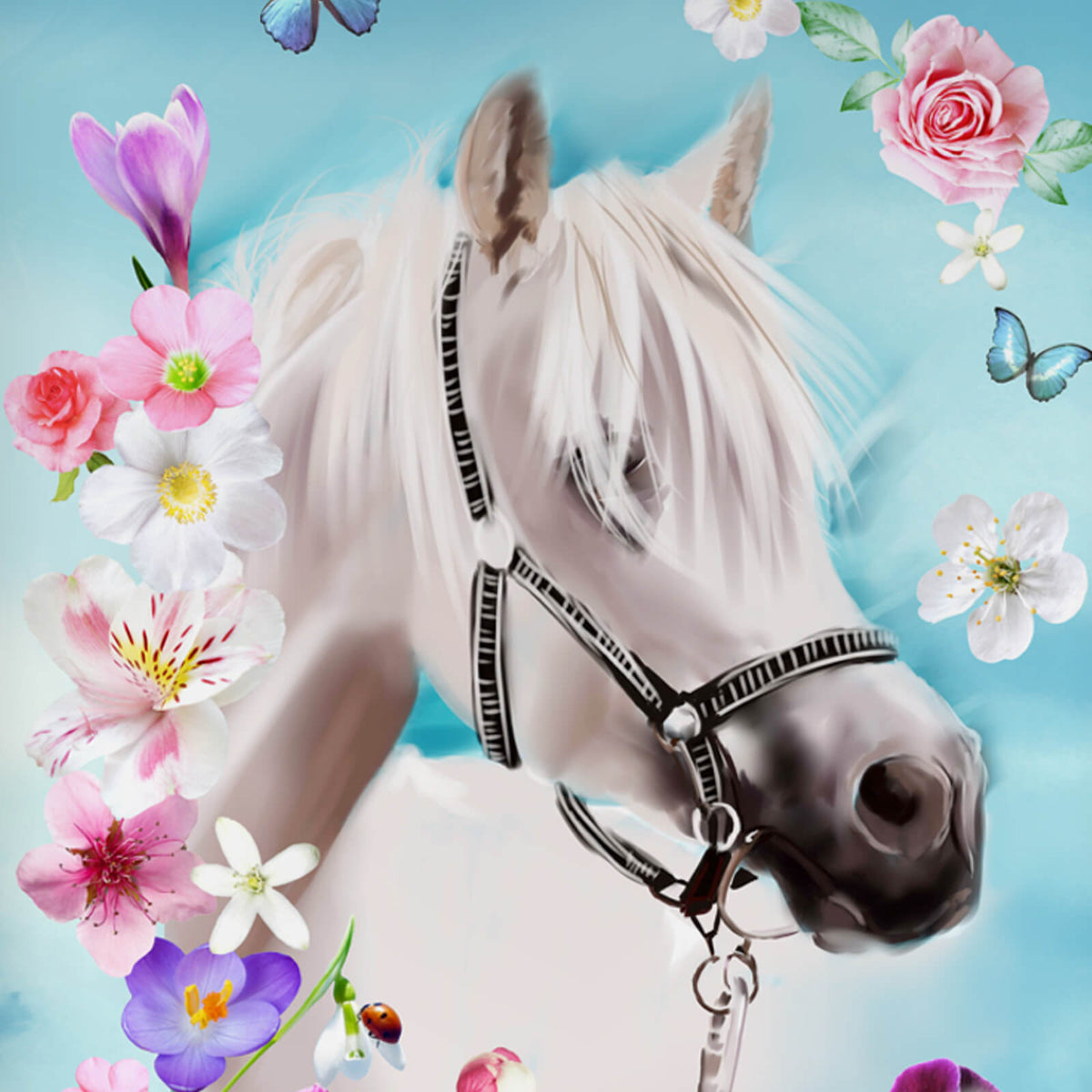 bettwaesche pferd blumen blueten
