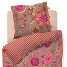 bettgarnitur bettwaesche blumen gestreift rot 