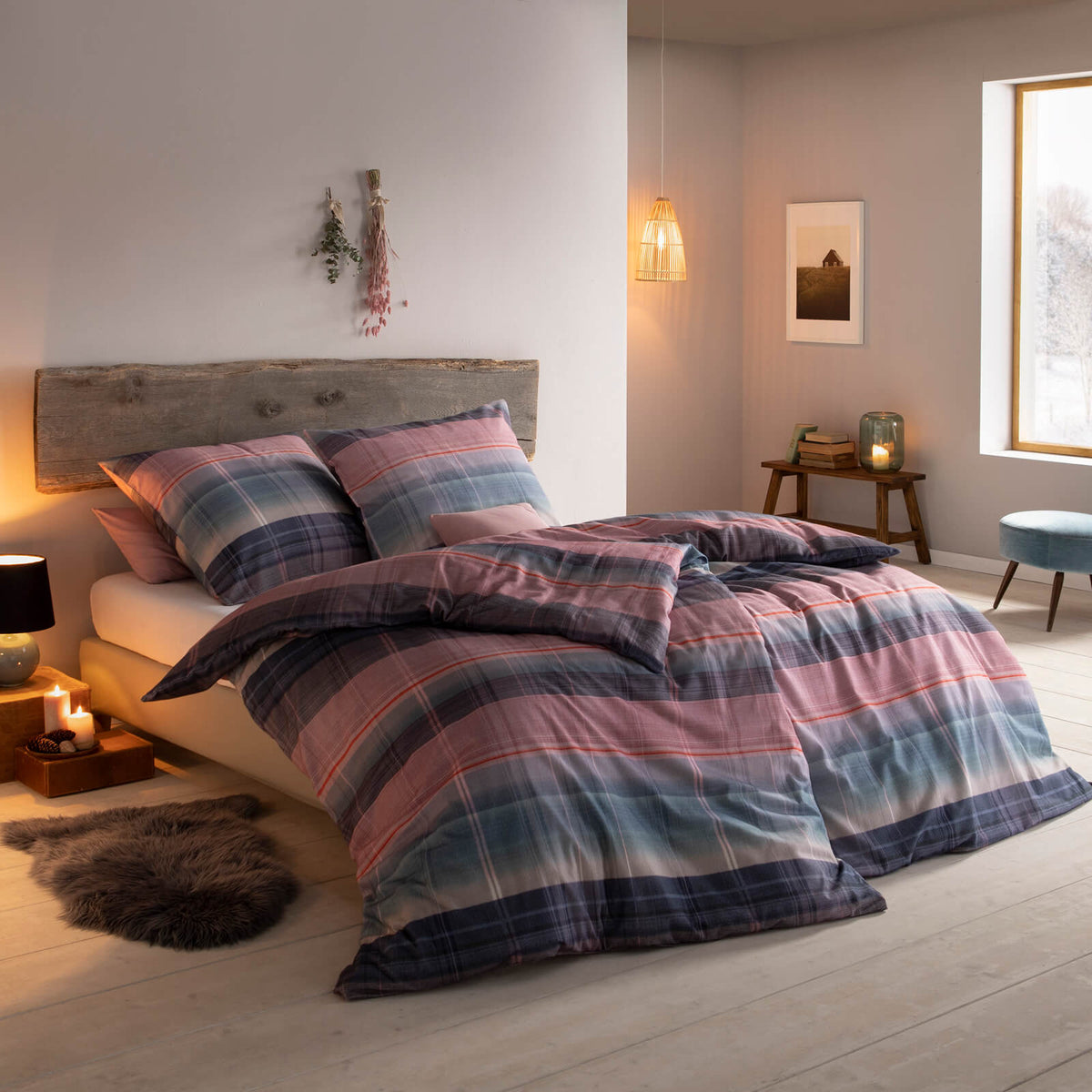 bettwaesche estella kariert bunt kuschelflanell